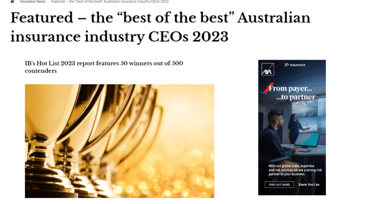 he “best of the best” Australian insurance industry CEOs 2023
